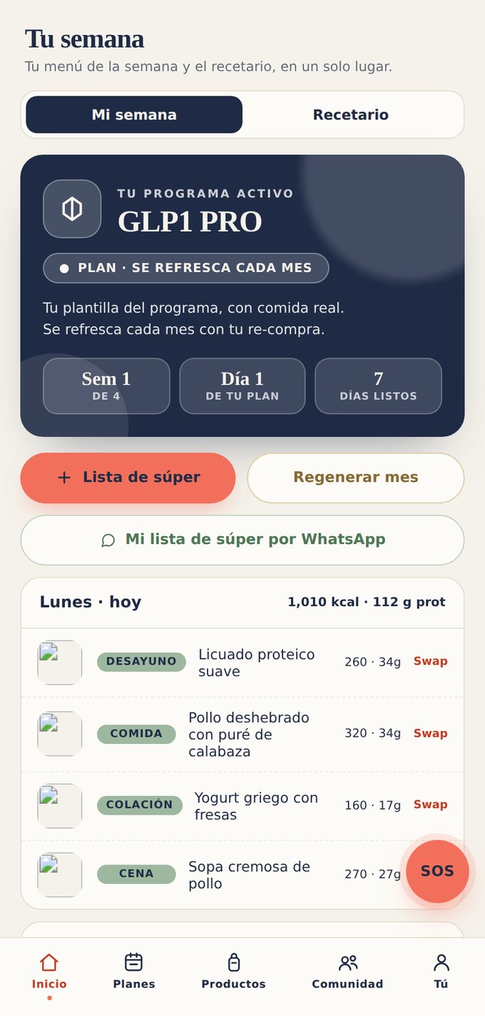 El GLP1 Pro dentro de la app, con porciones para poco apetito