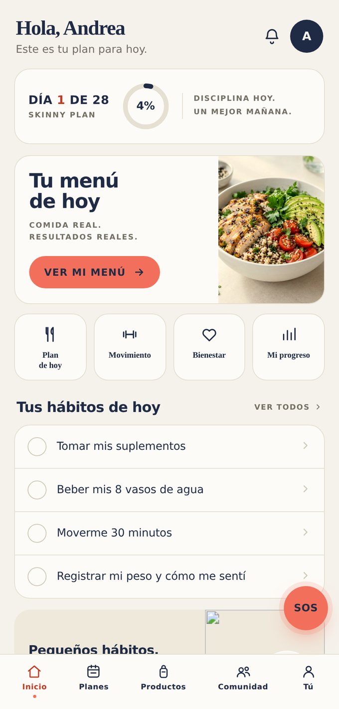 Tu día de hoy en la app, con tu menú y tus hábitos