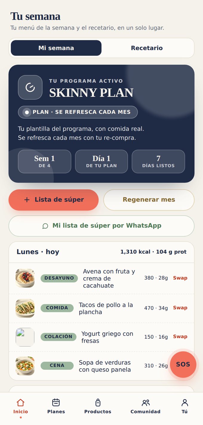 El Skinny Plan dentro de la app, con tu menú de la semana