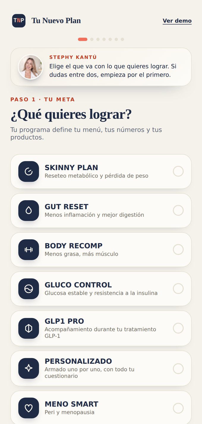 La app preguntándote qué quieres lograr